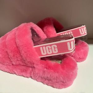 PINK UGG Logo Fluff Yeah Fur Slides